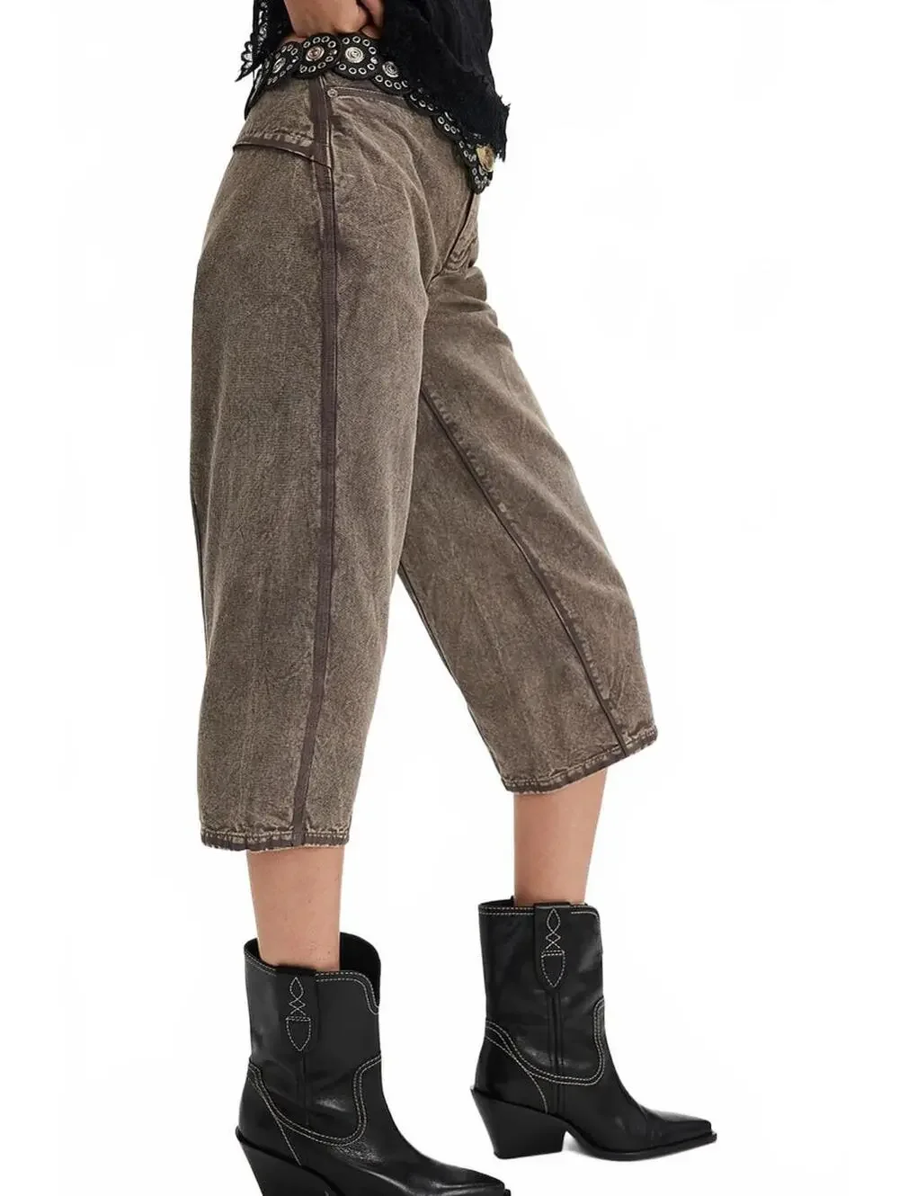 Free People Like That Tapered Capris Wild Mushroom Jorts NWT Size 2